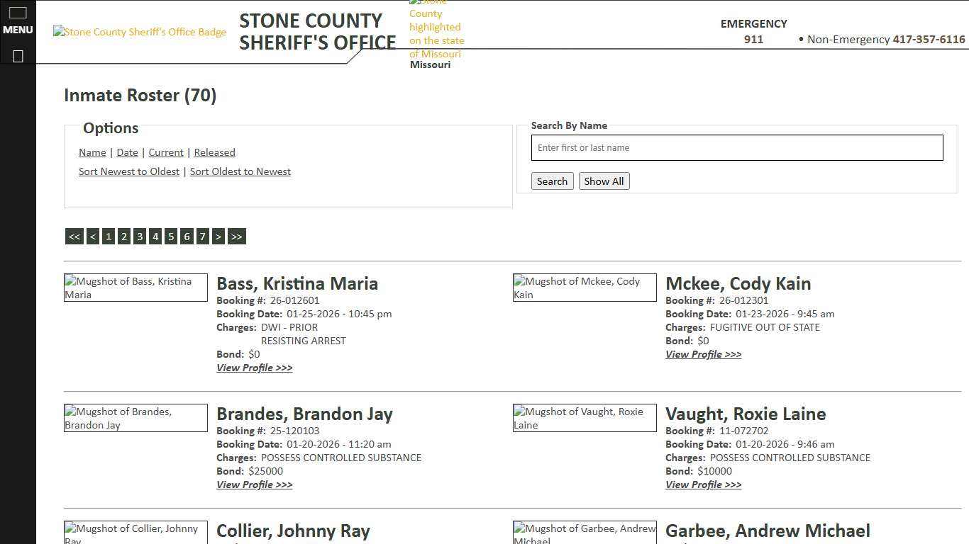 Inmate Roster - Current Inmates Booking Date Descending - Stone County Sheriff MO